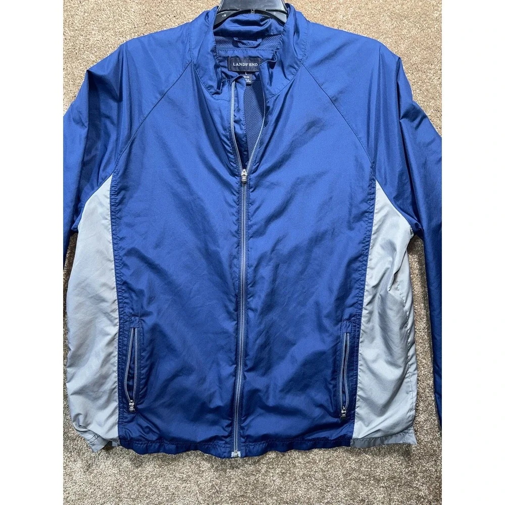 Lands End Men's Rain Jacket Windbreaker Large 42-44 - Blue‎ Gray
